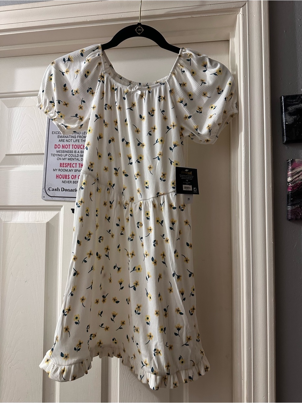 Planet Gold White Dress with Yellow Floral Print